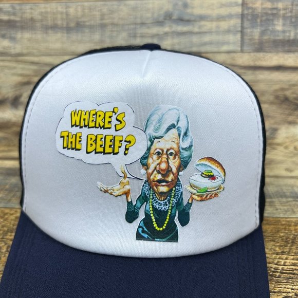 Where's The Beef Mens Trucker Hat Navy Snapback 1984 Wendy's Advertisement Cap - Picture 3 of 8